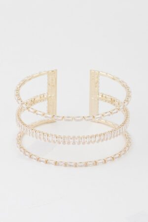 Wide Triple-Crystal Cuff Bracelet – Open-Back