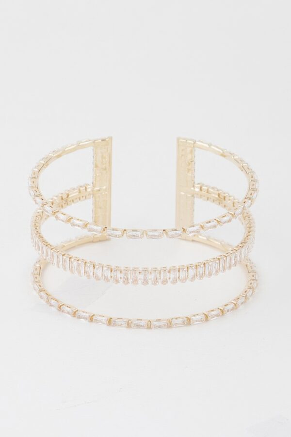 Wide Triple-Crystal Cuff Bracelet – Open-Back