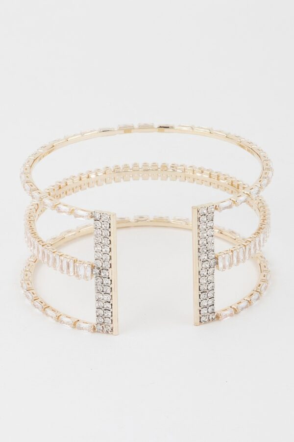 Wide Triple-Crystal Cuff Bracelet – Open-Back