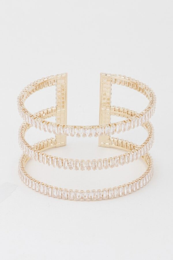 Triple Crystal Open Cuff Bracelet – High-Shine Accent