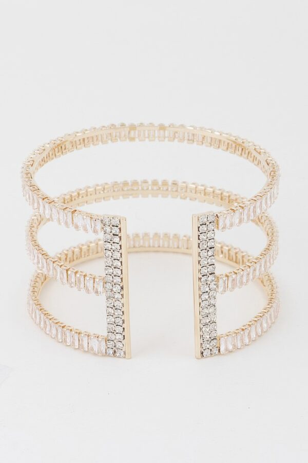 Triple Crystal Open Cuff Bracelet – High-Shine Accent