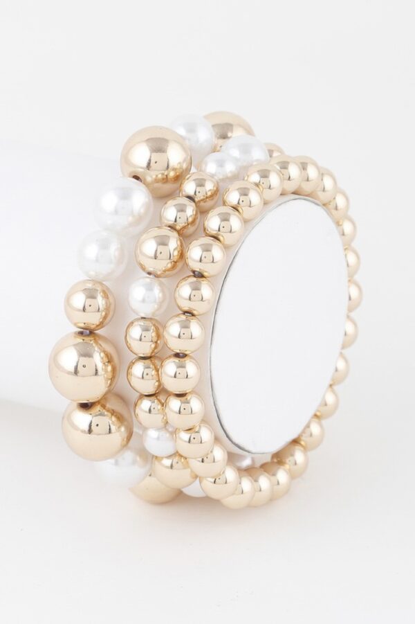 Triple-Row Pearl Beaded Stretch Bracelet