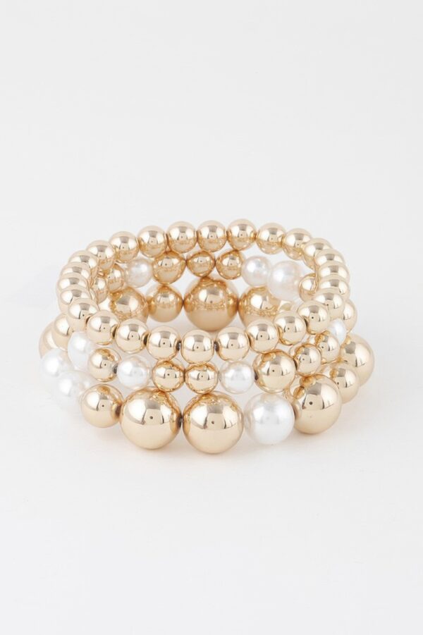 Triple-Row Pearl Beaded Stretch Bracelet