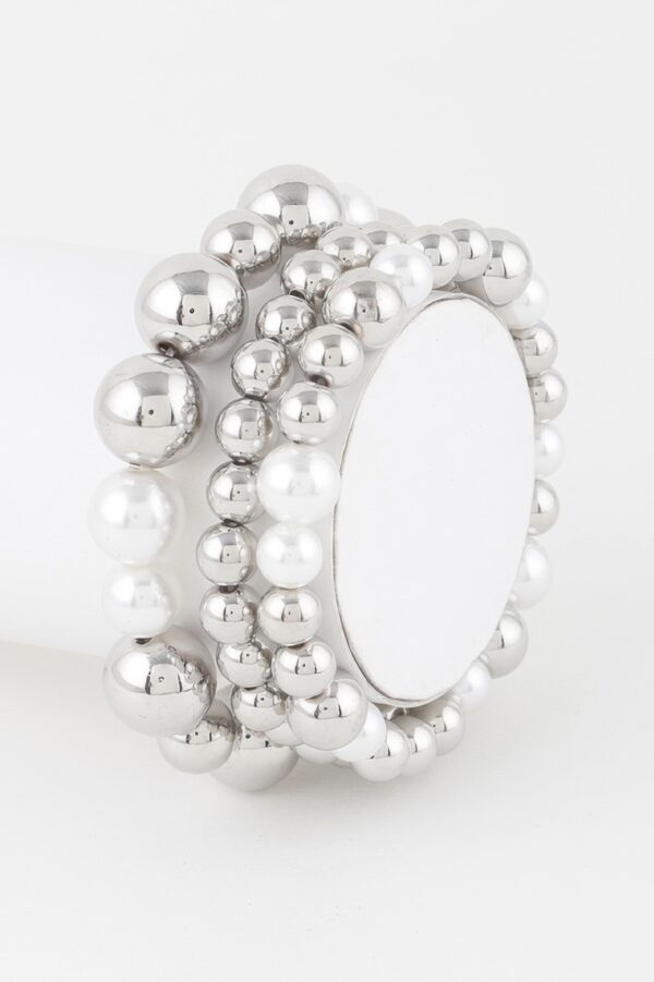Triple-Row Pearl Beaded Stretch Bracelet