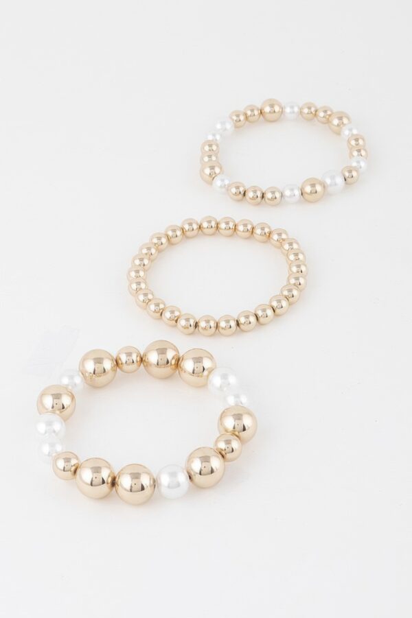 Triple-Row Pearl Beaded Stretch Bracelet