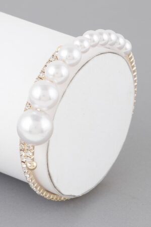 Graduated Pearl Cuff Bracelet with Crystal Accents