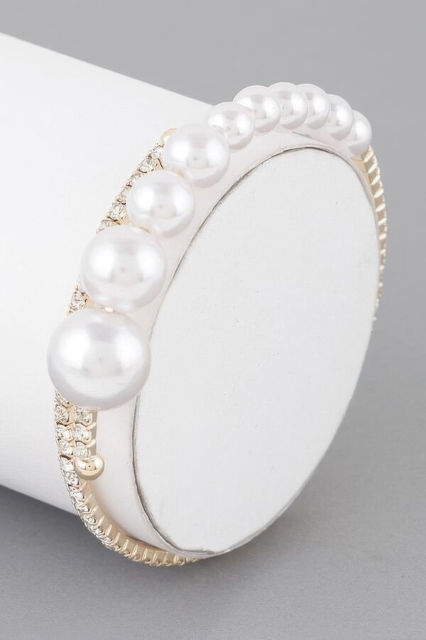 Graduated Pearl Cuff Bracelet with Crystal Accents