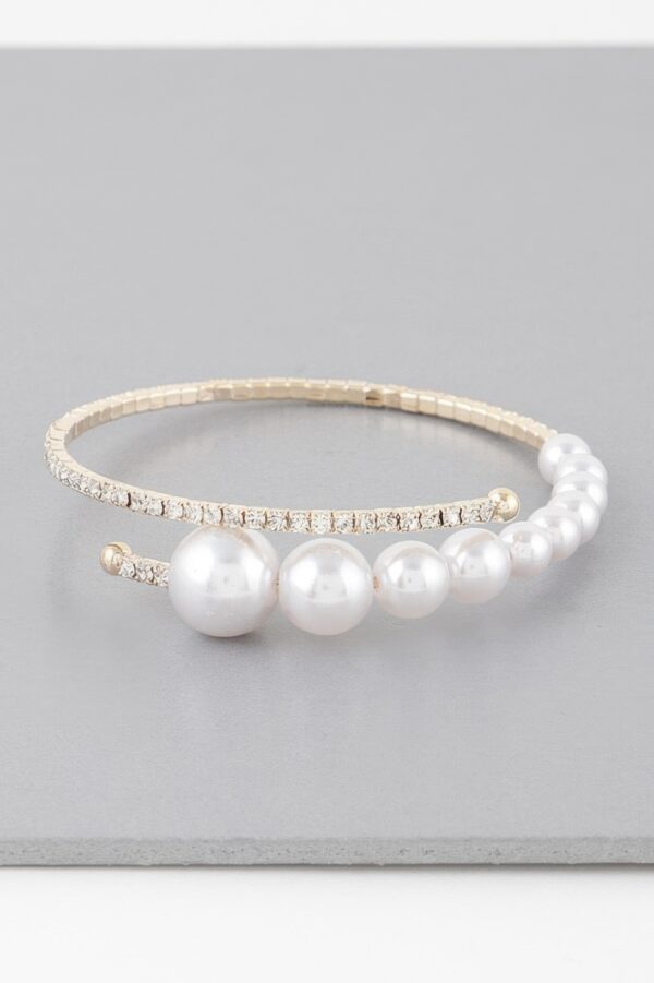 Graduated Pearl Cuff Bracelet with Crystal Accents