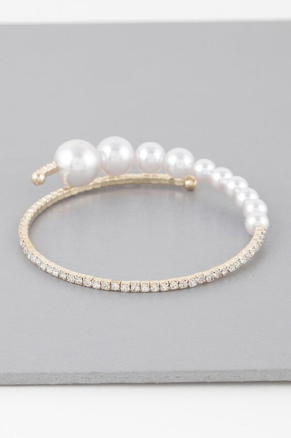 Graduated Pearl Cuff Bracelet with Crystal Accents