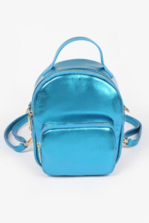 Compact Metallic Backpack with Glossy Finish