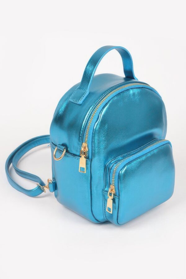 Compact Metallic Backpack with Glossy Finish