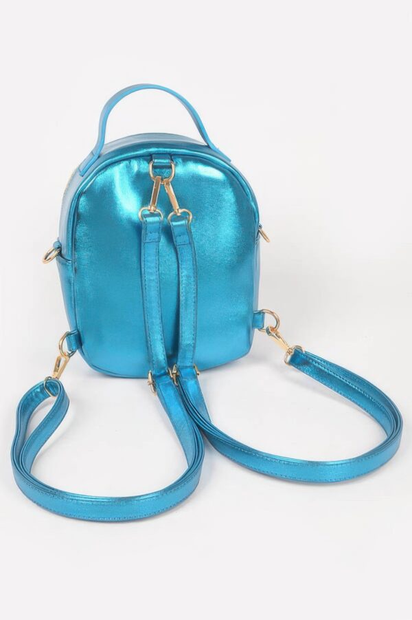 Compact Metallic Backpack with Glossy Finish