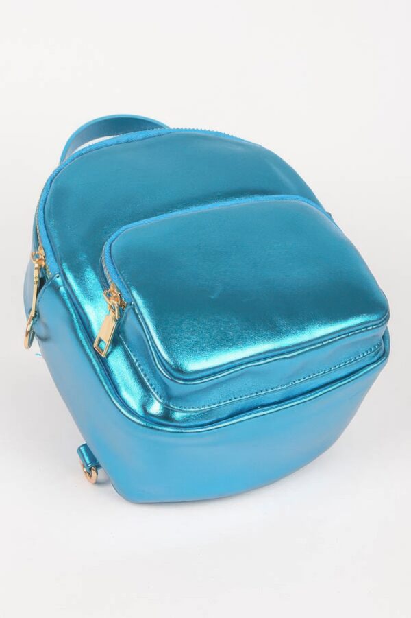 Compact Metallic Backpack with Glossy Finish