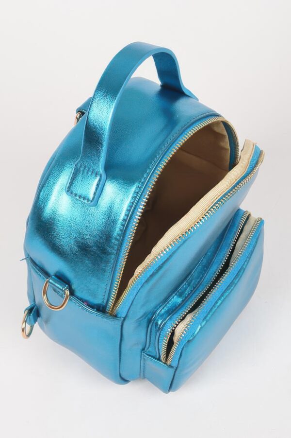 Compact Metallic Backpack with Glossy Finish