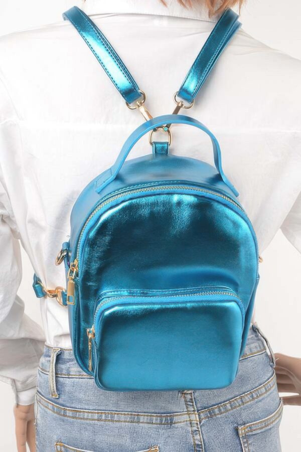 Compact Metallic Backpack with Glossy Finish