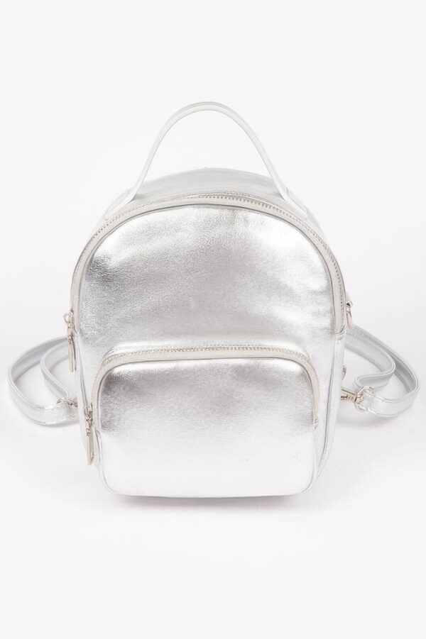 Compact Metallic Backpack with Glossy Finish