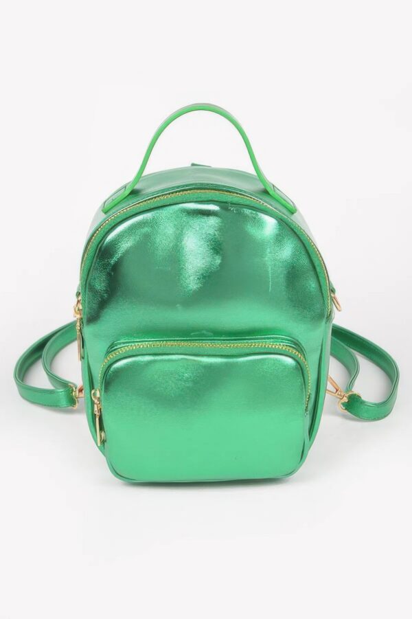 Compact Metallic Backpack with Glossy Finish