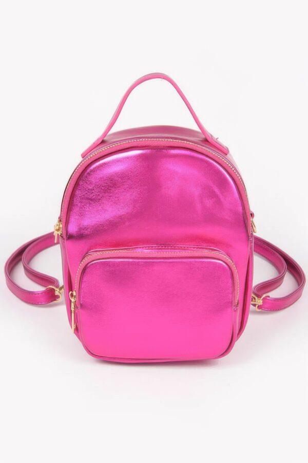 Compact Metallic Backpack with Glossy Finish