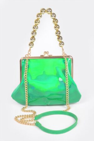 Mirror Metallic Frame Bag with Ball Chain Strap
