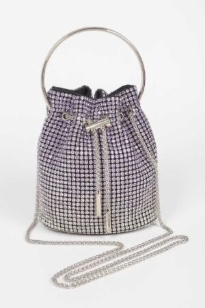 Ombre Rhinestone Bucket Bag with Drawstring