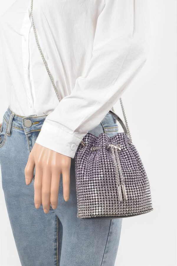 Ombre Rhinestone Bucket Bag with Drawstring