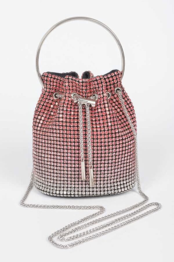 Ombre Rhinestone Bucket Bag with Drawstring