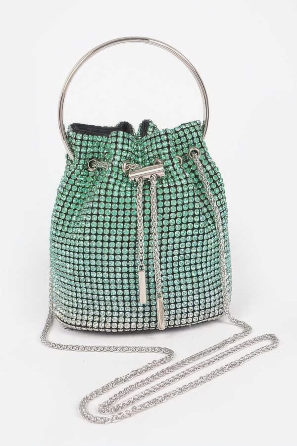 Ombre Rhinestone Bucket Bag with Drawstring