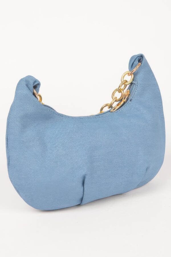 Denim Rhinestone-Stud Chain Handle Compact Bag