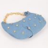 Denim Rhinestone-Stud Chain Handle Compact Bag