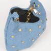 Denim Rhinestone-Stud Chain Handle Compact Bag