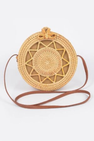 Round Bamboo Crossbody Bag – Natural Finish