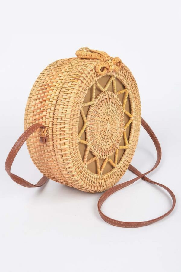 Round Bamboo Crossbody Bag – Natural Finish