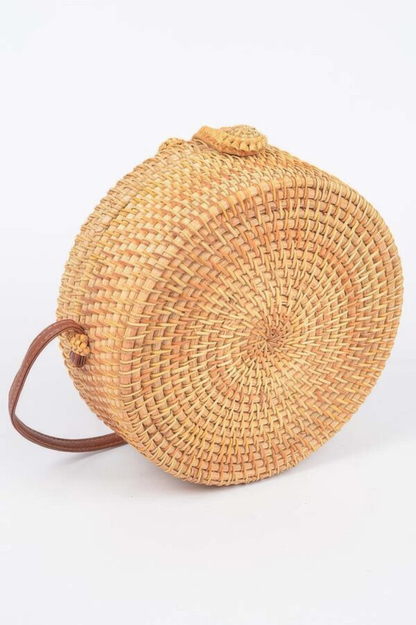 Round Bamboo Crossbody Bag – Natural Finish