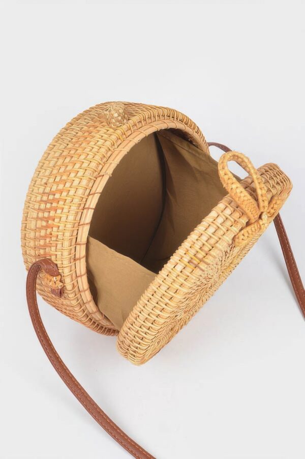 Round Bamboo Crossbody Bag – Natural Finish