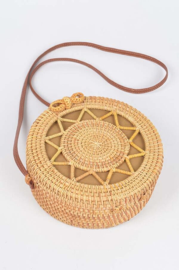 Round Bamboo Crossbody Bag – Natural Finish