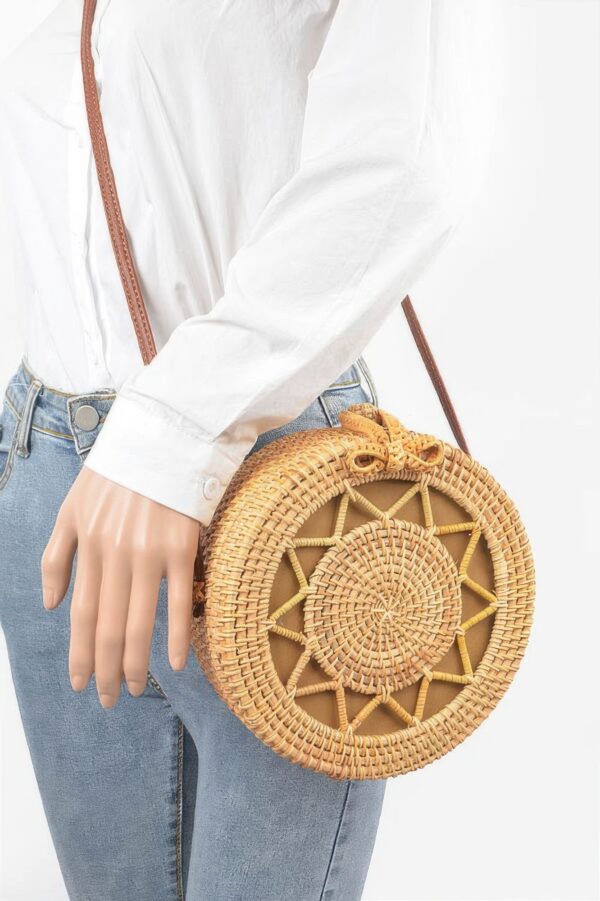 Round Bamboo Crossbody Bag – Natural Finish