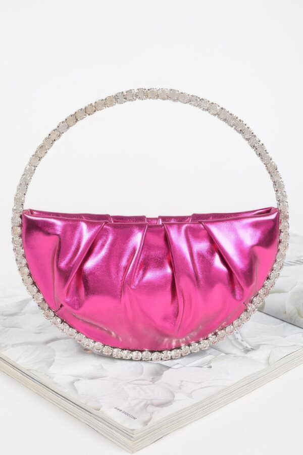 Luna Metallic Crescent Bag with Stone Handle