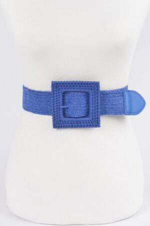 Square Straw Buckle Belt – Wide Elastic Waist Cinch
