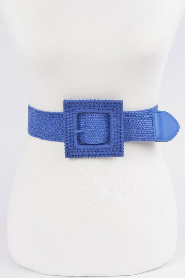 Square Straw Buckle Belt – Wide Elastic Waist Cinch