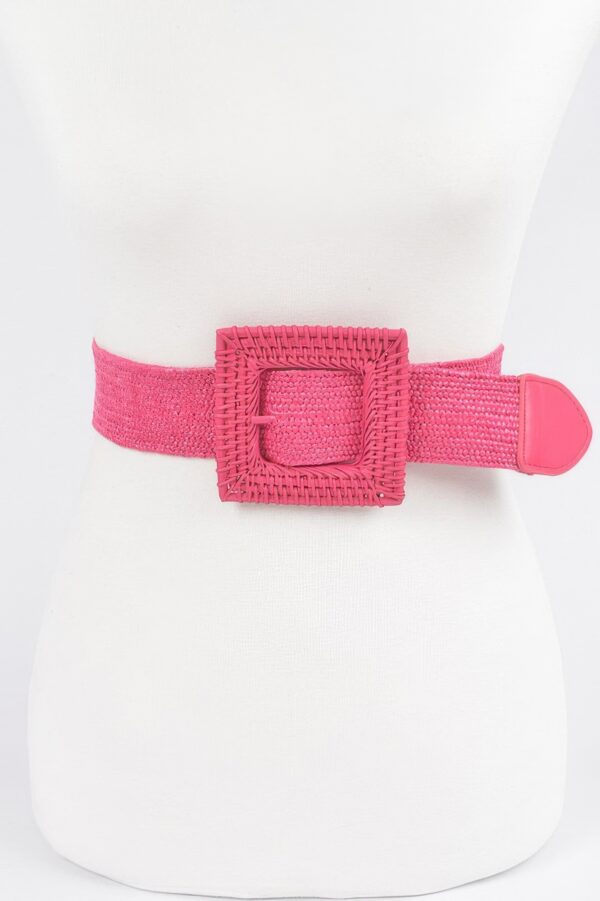 Square Straw Buckle Belt – Wide Elastic Waist Cinch