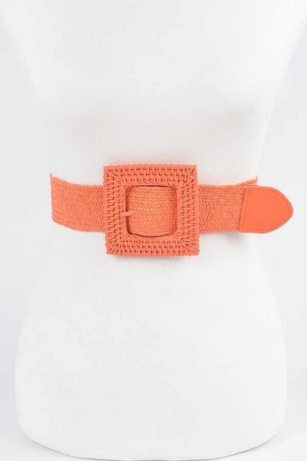 Square Straw Buckle Belt – Wide Elastic Waist Cinch