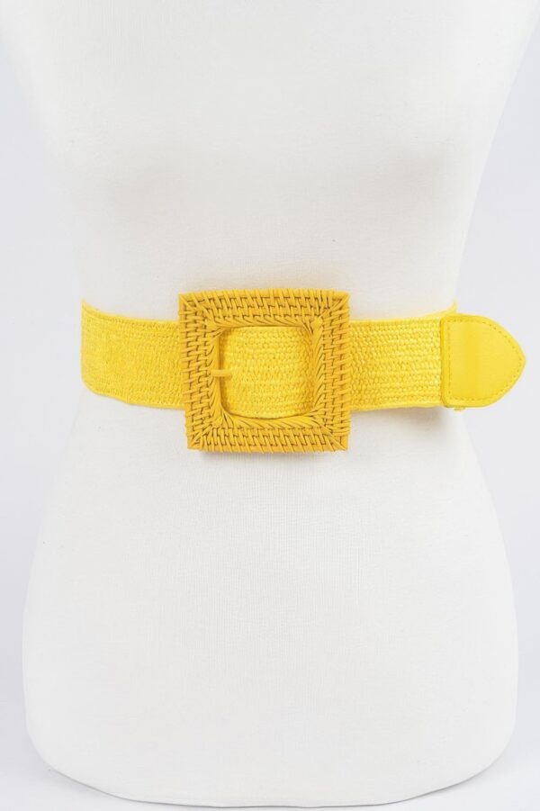 Square Straw Buckle Belt – Wide Elastic Waist Cinch