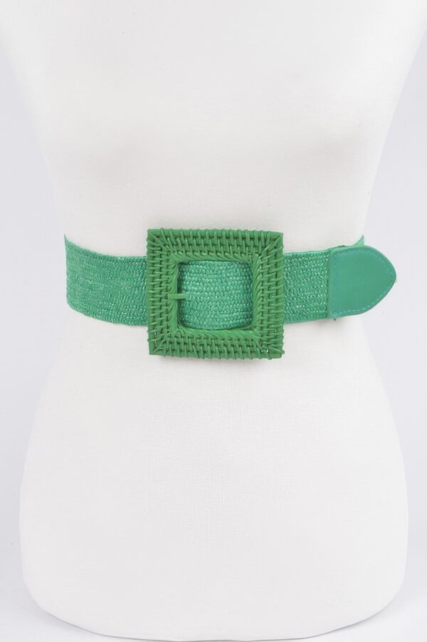 Square Straw Buckle Belt – Wide Elastic Waist Cinch