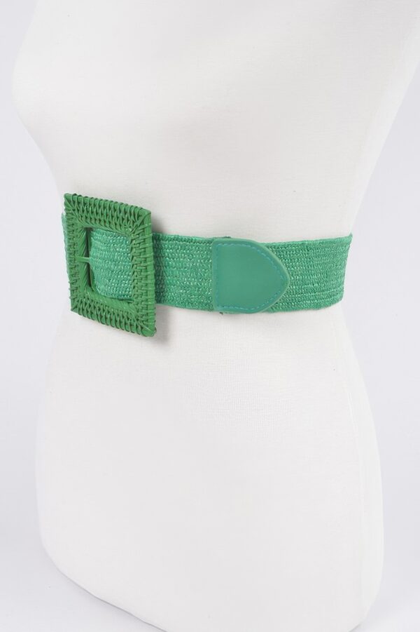 Square Straw Buckle Belt – Wide Elastic Waist Cinch