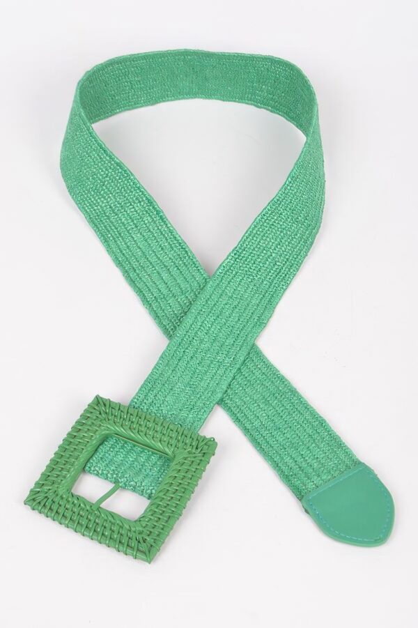 Square Straw Buckle Belt – Wide Elastic Waist Cinch