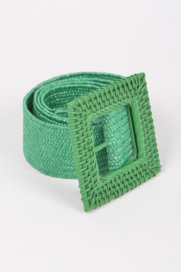 Square Straw Buckle Belt – Wide Elastic Waist Cinch