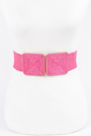 Plus Size Elastic Belt – Faux Straw Double Buckle