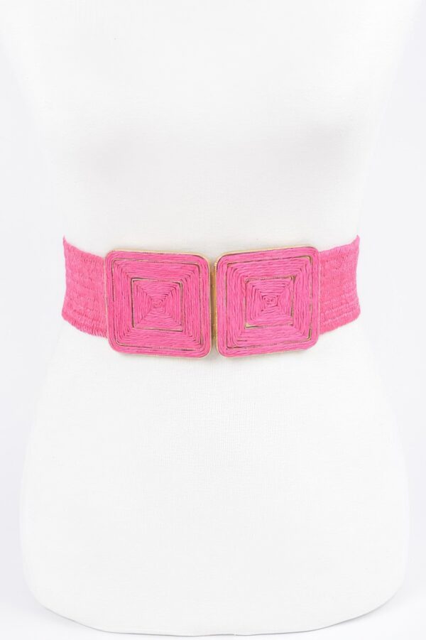 Plus Size Elastic Belt – Faux Straw Double Buckle
