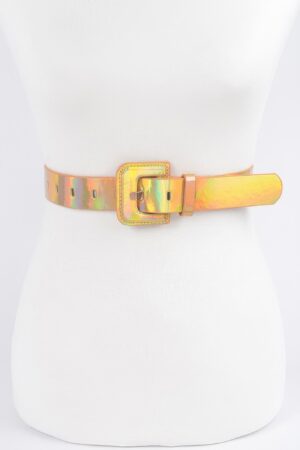 Plus-Size Holographic Metallic Belt – Slim Hologram Finish