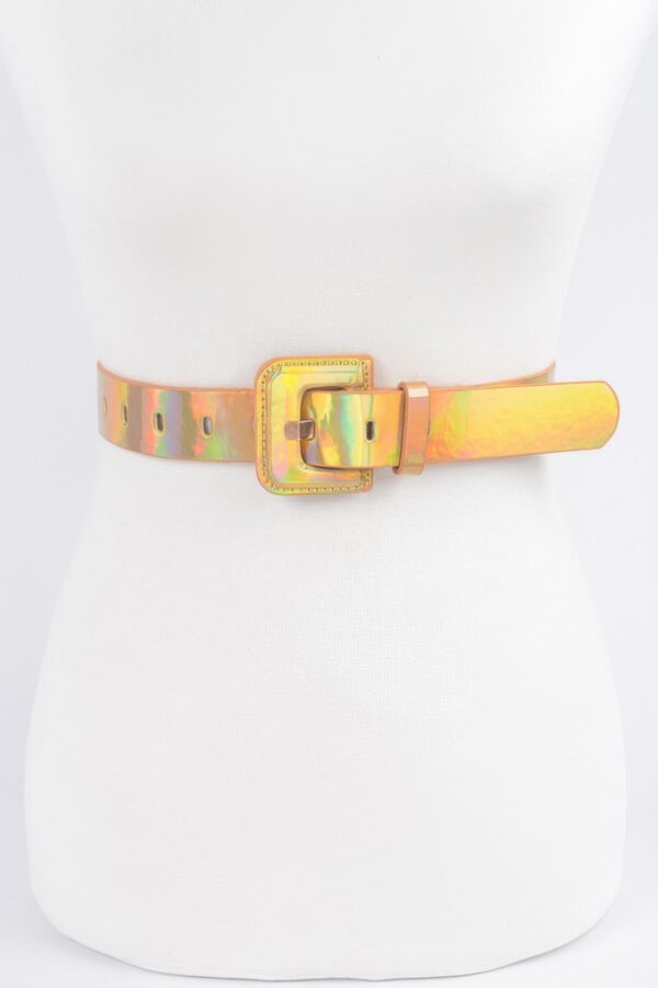 Plus-Size Holographic Metallic Belt – Slim Hologram Finish